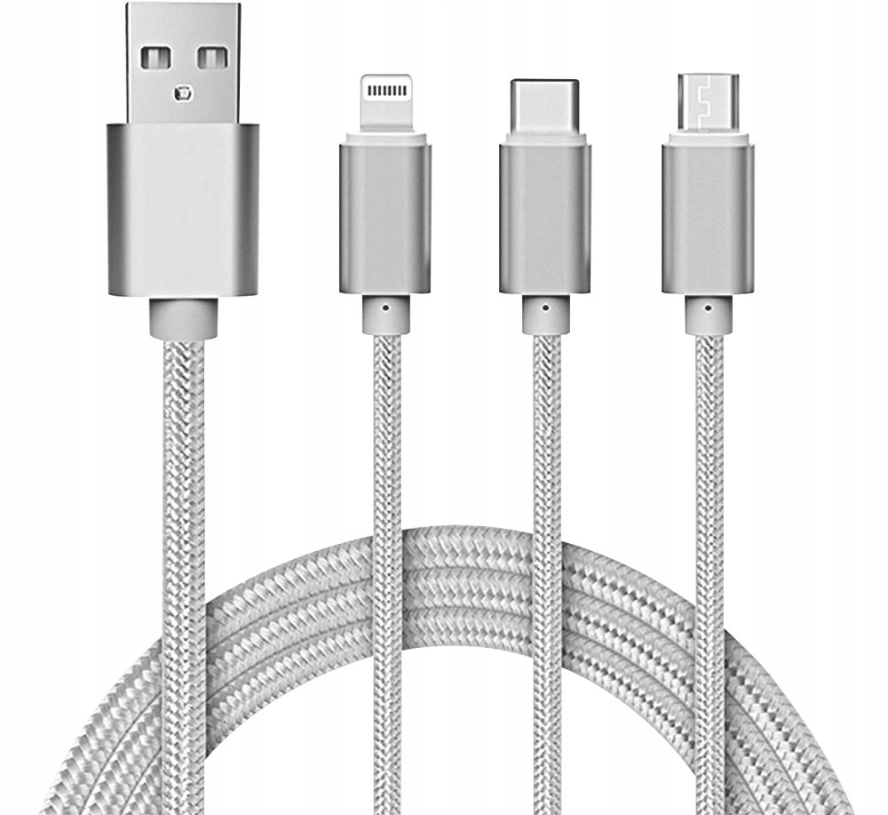 USB kábel 3v1 nylonový do microUSB  USB-C  lightning (2)